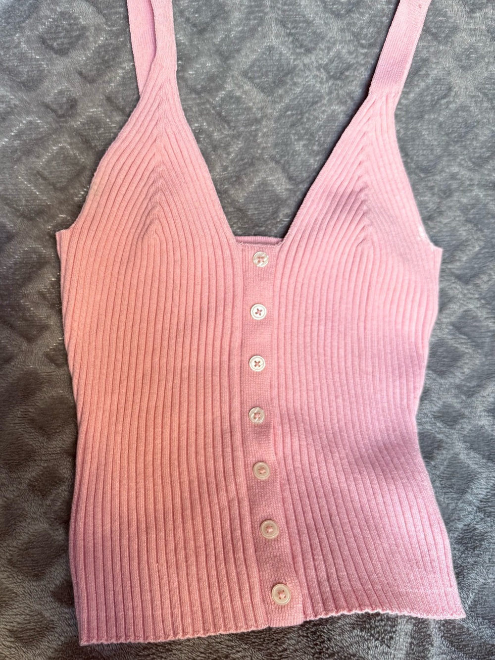 aerie Pink Ribbed Button-Front V-Neck Camisole